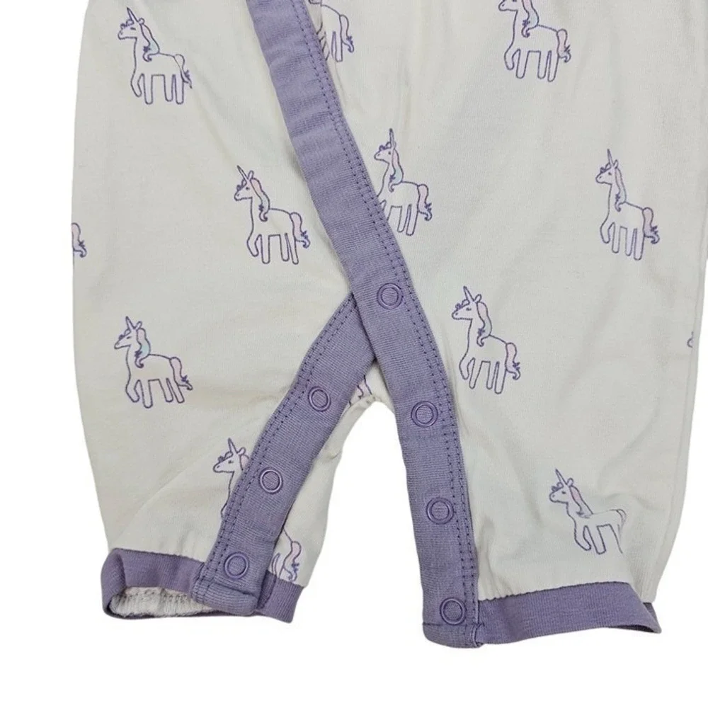 Baby 0-3M Monica + Andy Kimono Romper Set Purple Hearts Unicorn Organic Cotton‎
